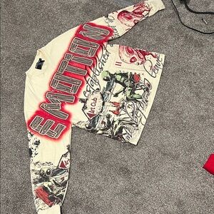 Emotion Graphic Long Sleeve Tee - Red and Cream